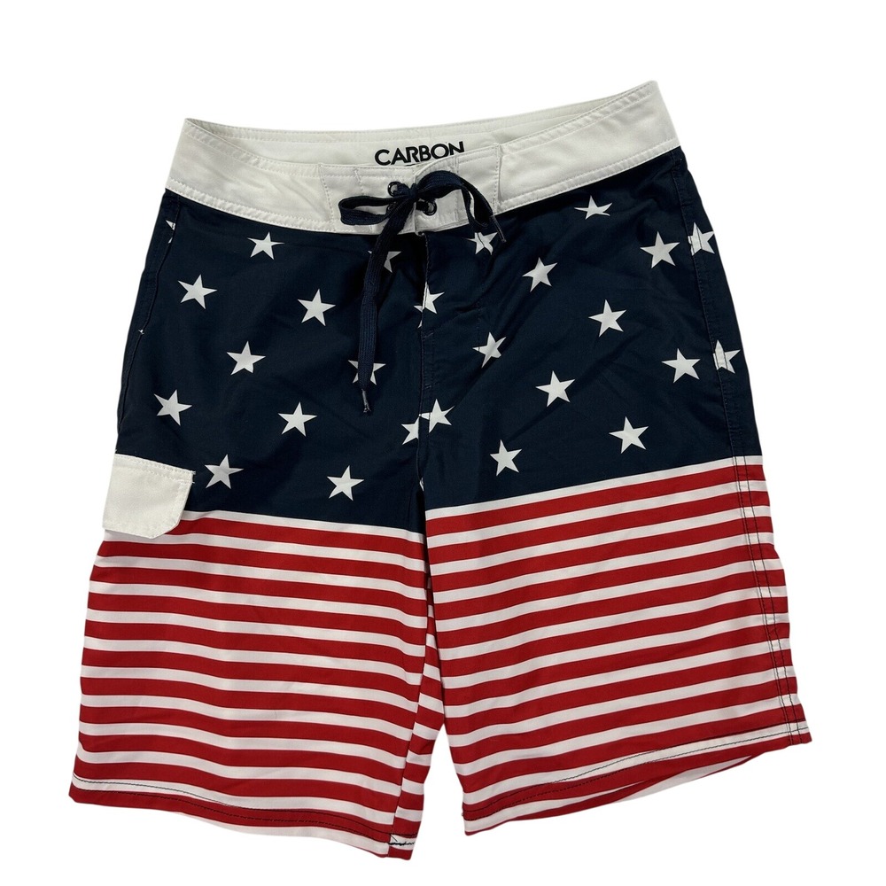 Carbon Board Shorts Mens 28 Red Blue‎ White American Flag Stars Stripes Cargo